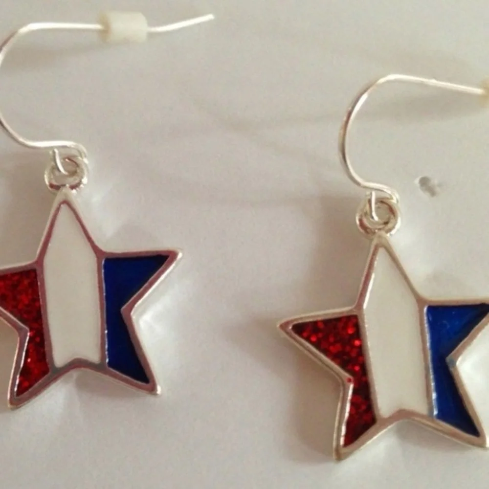 Patriotic Star Earrings Hand Painted Metal New